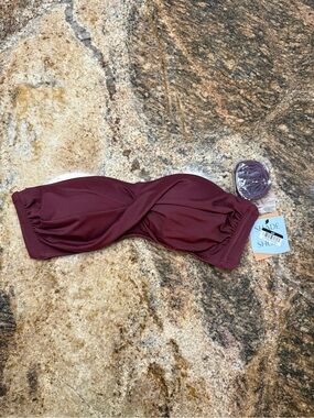 Shade & Shore Maroon Twist Bandeau Bikini Top